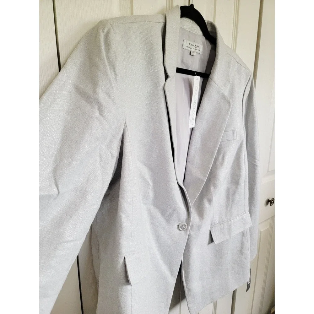 Tahari Arthur Levine Silver Glaze Linen Blend Blazer Jacket 18W NWT‎ RV $285